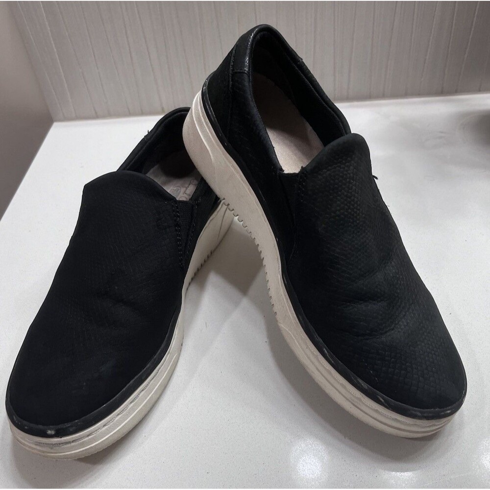 Dr. Scholls Everywhere SlipOn Leather Sneaker Women Size 7.5 Black Snake Accent